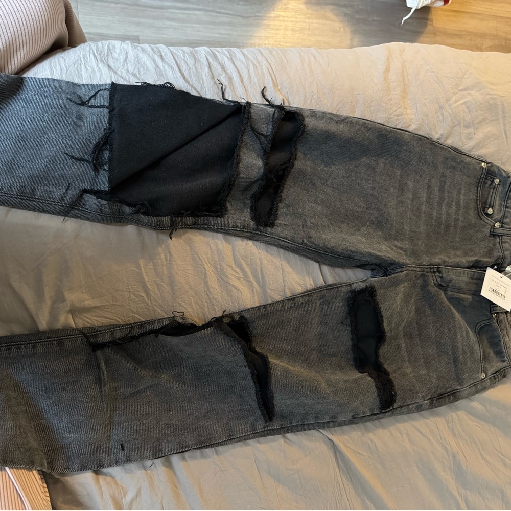 Adika Black and Gray Straight Leg Jeans